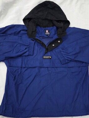 Vintage Chaps Ralph Lauren Anorak Windbreaker Jacket Blue Hooded Pullover M